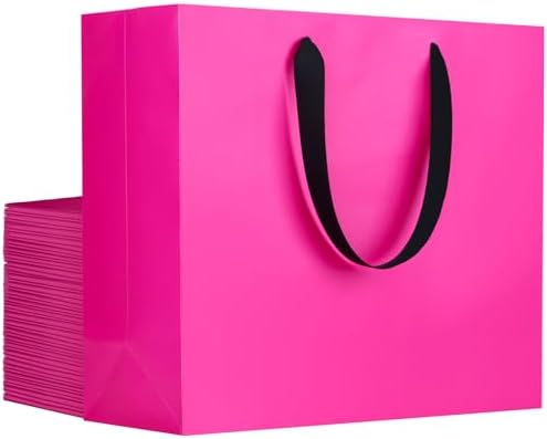 EUSOAR Birthday Gift Bag, 25pcs 12.5"x4.5"x11" Hot Pink Paper Bags with Handles Bulk, Gift Wrap Treat Thank You Shopping Wrapping Bags for Wedding Party Favors Baby Shower Bridesmaid Bridal Birthday by EUSOAR