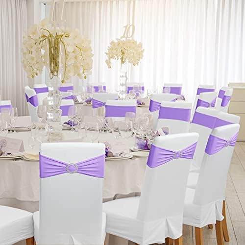 Babenest 100PCS Spandex Chair Sashes Bows with Buckle for Wedding, Purple - Image 2