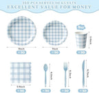 Vyntra 350-Pc Blue Gingham Paper Plates and Napkins Party Supplies - Image 4