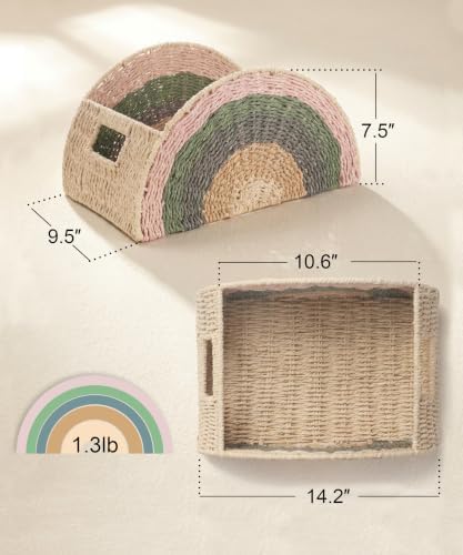 Rainbow Rope Basket, Handwoven Paper Rope Baby Toy Storage Basket with Handle for Nursery, Diapers, Clothes, Books & Toys, Kids Room, Playroom & Baby Shower Gift - Image 4