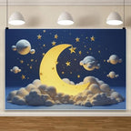 12x8ft Starry Night Moon Baby Shower Decorations Backdrop Moon and Stars Gender Reveal Party Background Star White Cloud Moonlight Little Birthday Wedding Banner Photo Booth - Image 2