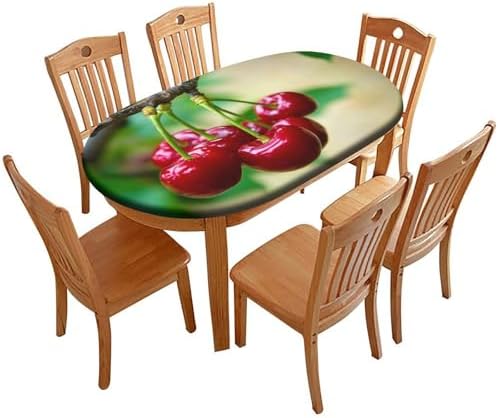 Tempting Cherry Fruit Print Oval Tablecloths Stain and Wrinkle Resistant Washable for Birthday New Year Bachelor Party Graduation Fits for 52" x 70" Oval Table by ZNCTFMR