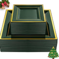 Liacere 100PCS Green and Gold Square Plastic Plates-50PCS Heavy Duty 9.5inch Disposable Dinner Plates and 50PCS 6inch Green Dessert Plate - Gold Plastic Plate for Party&Wedding by Liacere