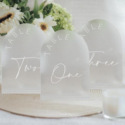 Frosted Arch Wedding Table Numbers 1-30 with Stands, 5x7 Inch Frosted Arch Acrylic Sign with White Letters, Arched Acrylic Table Numbers for Wedding Reception - Image 7