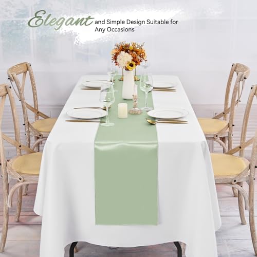 24 Pack Sage Green Satin Table Runners, 12 x 108 Inch Long Table Runners for Rectangle Round Tables,Smooth Satin Table Runner for Wedding,Birthday Party Banquets Graduation Engagements Decoration - Image 6