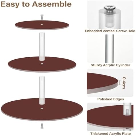 J JOYSAY Burgundy Print Acrylic Cupcake Stand 3 Tier Dessert Table Display Set Clear Cake Stands for Wedding Baby Shower Party Decorations Easy Assembly Donut Tower - Image 2