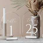 Clear Arch Table Numbers for Wedding, 5x7 Inch Arched Acrylic Table Numbers 1-25 with Stands, Clear Acrylic Arch Sign with Holder for Centerpiece, Reception, Wedding, Party, Event by JINMURY