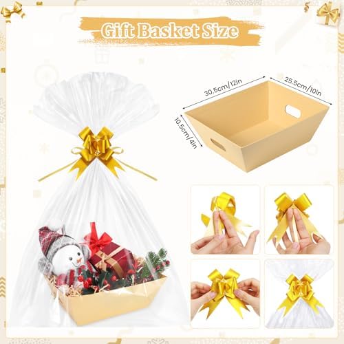 EVELOMO 5 Pack Empty Gift Baskets to Fill - 12" x 10" Large Baskets for Gifts Empty, Sturdy DIY Gifts Baskets Sets with 200g Crinkle Cut Papers for Birthdays Weddings Parties and Holidays (Kraft) - Image 3