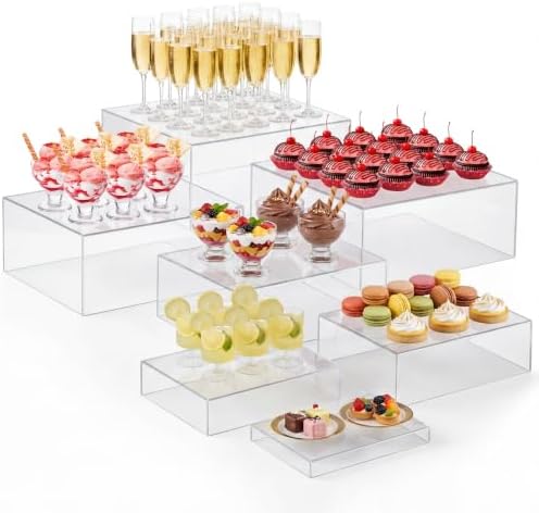 Leinuosen 7 Pcs Large Acrylic Buffet Risers, 8-14" Rectangle, Clear by Leinuosen