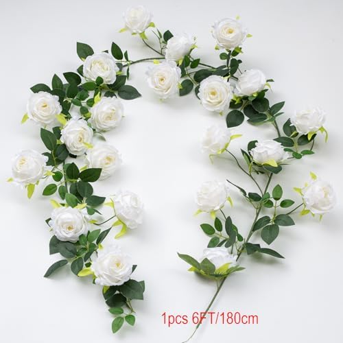 2Pcs 12Ft Bendable Flower Garland Faux Rose Vine for Wedding Decor,White - Image 2