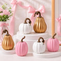 Novabright 6 Pcs Fall Pumpkins Thanksgiving Decor Resin White Pink Gold Pumpkins Small Artificial Harvest Gender Reveal Table Centerpiece Autumn Baby Shower Decor, 4.72 Inch by Unknown