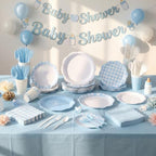 Ceenna 392 Pcs Blue Gingham Paper Plates Napkins Cup Party Supplies for 48 - Image 4