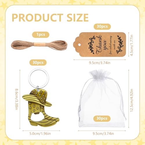 30Set Cowboy Boot Bottle Opener Keychains Baby Shower Return Favors for Guests, Western Bottle Opener Souvenirs for Wedding Birthday Quinceanera Party Favors (Bronze) - Image 2