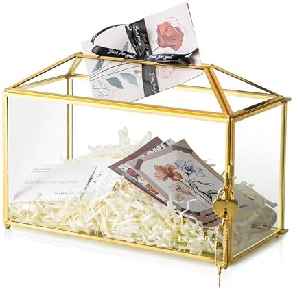 12.6" x 6" x 9" Wedding Card Box with Slot and Lock, Glass Card Holder for Party Reception, Centerpiece, Home Decorative, Gold (Glass Box Only) Slot Length 7.3 Inche by Unknown