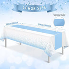 12Pcs White Light Blue Tablecloth Party Decorations,Plastic White Table Cloth Printed Baby Blue Tables Runner Disposable Rectangle Table Cover for Birthday Baby Shower Wedding Party,54 x108 Inch - Image 3