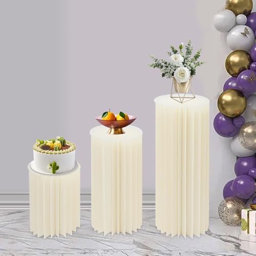 3Pcs Cylinder Stands for Party Foldable Cardboard Centerpiece Display Round Stands Centerpiece Cake Pedestal Stand 55-66LBS for Wedding Party Birthday Decor 40/60/80cm High (3Pcs-2) - Image 6