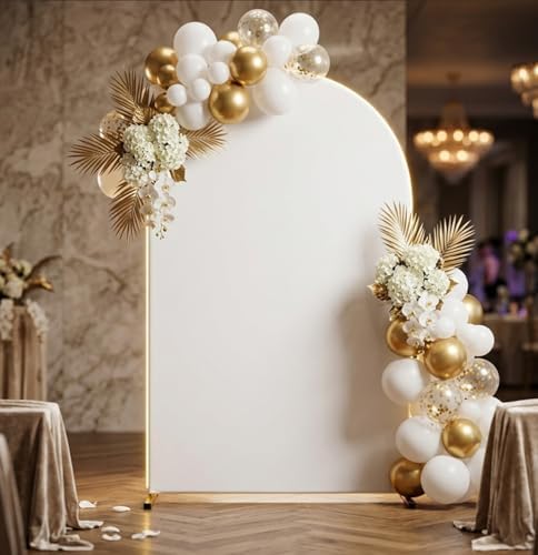 Metal Arch Backdrop Stand and Cover Set, 7.2FT White Reusable Spandex Fitted Backdrop Cover and Gold Wedding Arch Frame for Baby Shower, Birthday, Parties Decoration. - Image 5