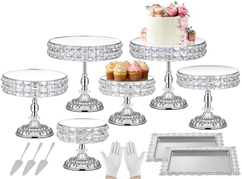 12-Piece Silver Cake Stand Set, Vintage Cake Stand with Crystal Edge and Cupcake Display Tray, Dessert Table Display Set for Wedding, Party, Baby Shower, Anniversary Celebration by LEIFEOSH