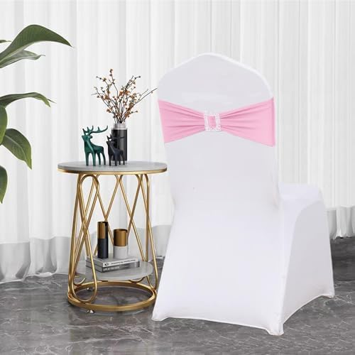 50 PCS Spandex Pink Chair Sashes Bows Stretch Chair Cover Band - Image 4