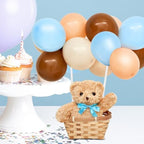 Hollowfly 6 Set Bear Baby Shower Party Decoration Table Centerpieces 6 Gender Reveal Stuffed Plush Bears 6 Bamboo Baskets 60 Colorful Balloons 12 Balloon Stands Birthday Party Wedding(Blue) - Image 5