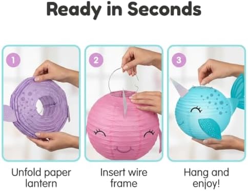 Mermaid Party Paper Lanterns - Narwhal Pink Blue Purple, 8.5 in, 5Pk - Image 3