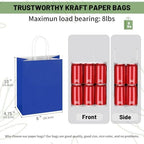 Mlyta 200 Pack 8x4.75x10 Inch Medium Royal Blue Kraft Paper Gift Bags with Handles Bulk for Goodie, Party Favor Brithday Grocery Shopping Business Wedding Retail Craft Treat To Go, Merchandise Sacks - Image 3