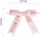 Meseey 30 Pcs Thank You Gold Printed Ribbon Bows 2.5 Inch Twist Tie Crafts Small Bows for Gift Wrapping, Baby Shower,Wedding, Party Favors, Cake Pops,Treat Bags (Pink, 2.5") (Pack of 4) - Image 2