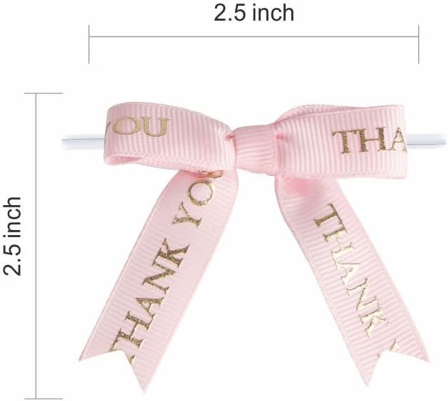 Meseey 30 Pcs Thank You Gold Printed Ribbon Bows 2.5 Inch Twist Tie Crafts Small Bows for Gift Wrapping, Baby Shower,Wedding, Party Favors, Cake Pops,Treat Bags (Pink, 2.5") (Pack of 4) - Image 2