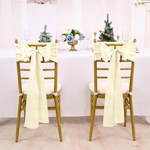 fani Ivory Satin Chair Straps Bows,120 PCS 7x108 Inch,Chair Sash - Image 5