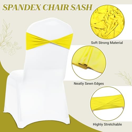 MDS Pack of 25 Spandex Chair Sashes Without Slider Buckles – Yellow - Image 3