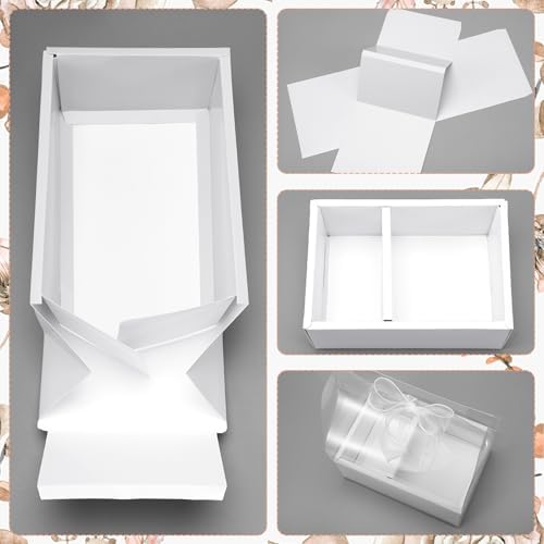 Honeydak 10 Pcs Cake and Flower Clear Boxes with Handle Ribbon Cajas Para Arreglos Florales Portable Transparent Gift Packaging for Holiday Wedding Birthday Party Supplies(Regular,4 Inch,White) - Image 3