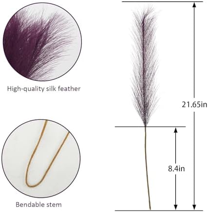 obbsie 50pcs Purple Faux Pampas Grass Decor, 21.6" Short Artificial Pompous Grass Floral Fake Pompas Grass Branches Vase Filler Flower Arrangement for Home Wedding Boho Decor (Pack of 2) - Image 4