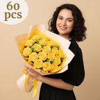 Auihiay 60PCS Yellow Roses Bulk, Yellow Velvet Silk Fake Roses - Image 6