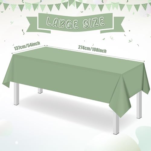 32 Pack Sage Green Plastic Tablecloth for Rectangle Tables, Premium Decorative Sage Disposable Table Cloths for Parties, Rectangle Party Table Cover for Birthday Wedding Baby Shower Party, 54x108 Inch - Image 2