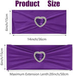 Purple Chair Sashes 50 Pack Spandex Purple Sashes for Chairs Covers Universal Stretch Chair Sashes Band with Heart Buckle Slider Sashes Bows for Wedding Banquet Party Decorations - Image 2