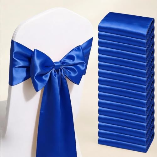 Royal Blue Satin Chair Sashes 50 Pack, Blue Chair Ribbons for Wedding Decor by GANKAR