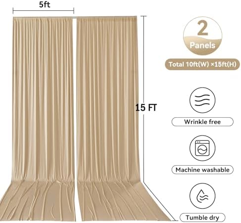 10ftx15ft Champagne Backdrop Curtains for Parties, Wrinkle Free Polyester Photo Backdrop Drapes 2 Panels 15 ft Long Back Drop Cloth for Wedding Birthday Photography Background Party - Image 5