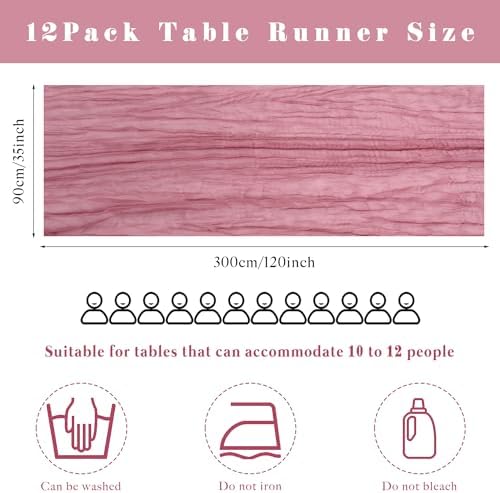 12 Pieces Dusty Rose Cheesecloth Table Runner 10FT Pink Runner for Tables Gauze Fabric Boho 35 x 120 Inches Long Table Runner Decoration Rustic Sheer Runner for Wedding Baby Birthday Party Dusty Rose - Image 3