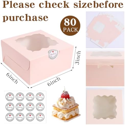 80 Pack Pink 6x6x3 Treat Boxes with Window, for Bakery and Dessert Gifts - Image 2