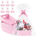 AFOROEOA 20PACK Pink Baskets For Gifts Empty, 10 x 8” Thick Paper Basket with 20 Clear Bags and 20 Pink Bows, Empty Gift Baskets for Baby Shower Valentine Bridal Birthday Party Bulk Wrapping by AFOROEOA