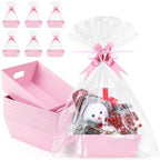 AFOROEOA 20PACK Pink Baskets For Gifts Empty, 10 x 8” Thick Paper Basket with 20 Clear Bags and 20 Pink Bows, Empty Gift Baskets for Baby Shower Valentine Bridal Birthday Party Bulk Wrapping by AFOROEOA