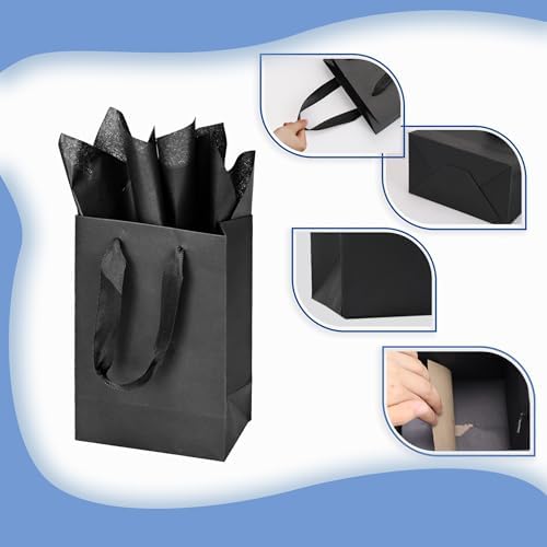 Papertide 36 Pack Black Mini Gift Bags 10×4.5×11 inch with Tissue Paper - Image 6