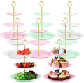 8 Pcs 3 Tier Serving Tray Cupcake Stand, Round, White, Pink, Green by Gandeer