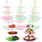 8 Pcs 3 Tier Serving Tray Cupcake Stand, Round, White, Pink, Green by Gandeer