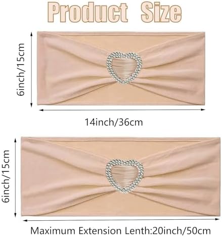 Nude Chair Sashes 50 Pack Spandex Nude Sashes for Chairs Covers Universal Stretch Chair Sashes Band with Heart Buckle Slider for Wedding Banquet Party Decorations - Image 2