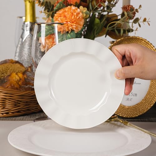 72 Pack Ivory Plastic Plates, 7" Disposable Wave Edge Dessert Plates - Image 3