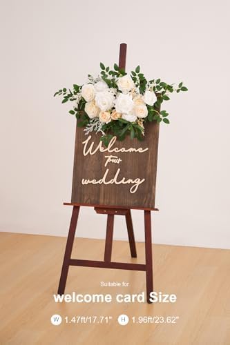 2pcs Champagne & White Deluxe Welcome Sign Artificial Flowers Wedding Backdrop Garland Hanging Floral Arrangements for Ceremony Reception Entryway Board Sweetheart Table - Image 4