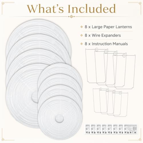 8 Pcs 16/30 Inch Large White Paper Lanterns Jumbo Hanging Party Decorations - Image 3
