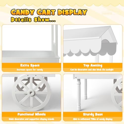 Cordova Candy Cart,Solid Wood Vintage Dessert Cart with Shelf & Wheels for Candy & Dessert Display, Display Stand with 100 Balloons, Easy to Assemble for Parties, Birthdays, Weddings, Bar - Image 3