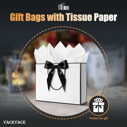 YACEYACE Gift Bags with Ribbon, 20Pack of White Gfit Bags with Bow, Card - Image 2